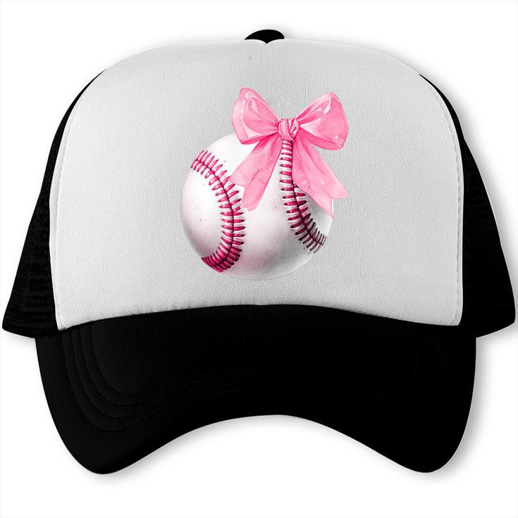 Cute Coquette Baseball Pink Bow Player & Fan Girls Trucker Cap