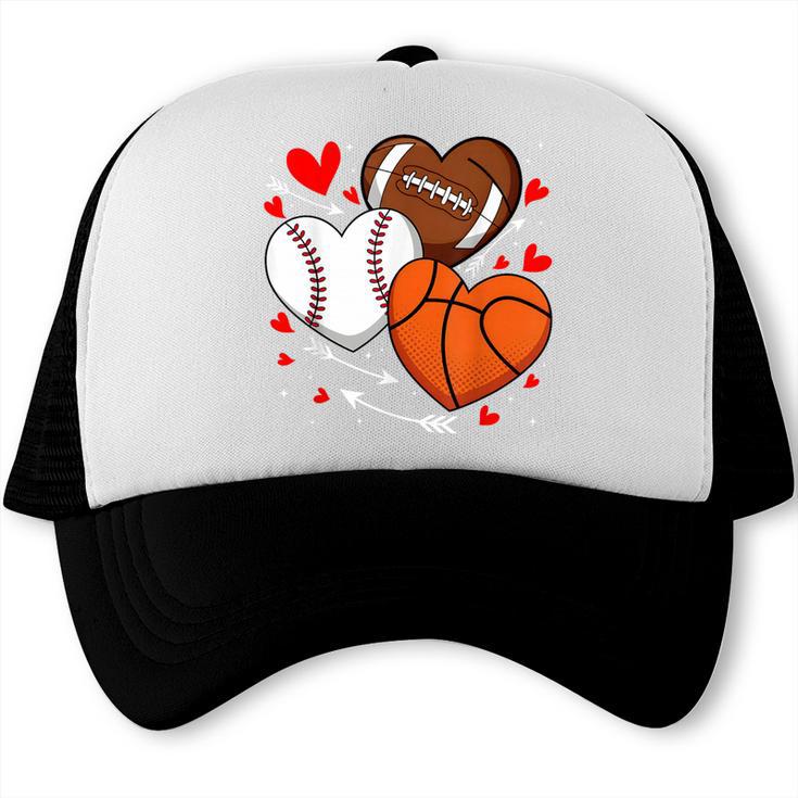 Cute Heart Baseball Basketball Football Valentine Boy Men Trucker Cap