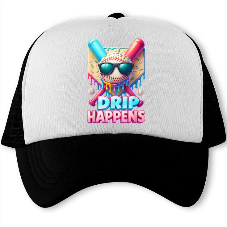 Drip Happens Baseball Ice Cream Bat And Ball With Sunglasses Trucker Cap