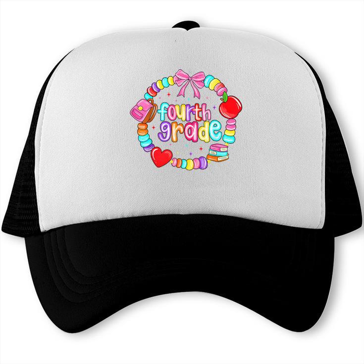 First Day Of 4th Grade Friendship Bracelet Back To School Trucker Cap