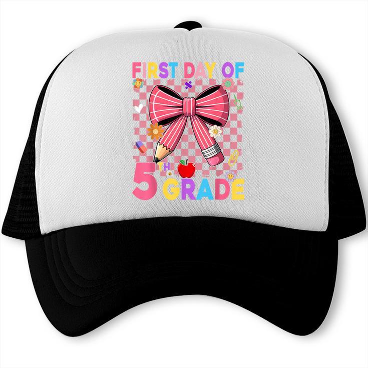 First Day Of 5th Grade Coquette Back To School Girls Kids Trucker Cap