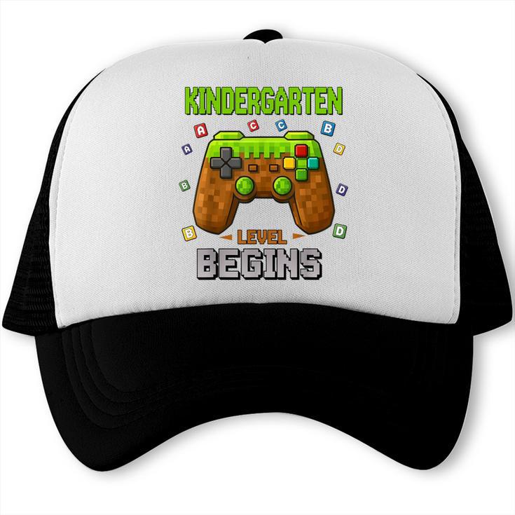 First Day Of Kindergarten Level Begins Back To School Trucker Cap