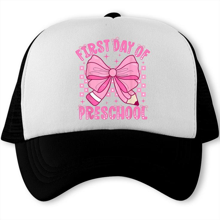 First Day Of Preschool Coquette Bow Back To School Girls Trucker Cap