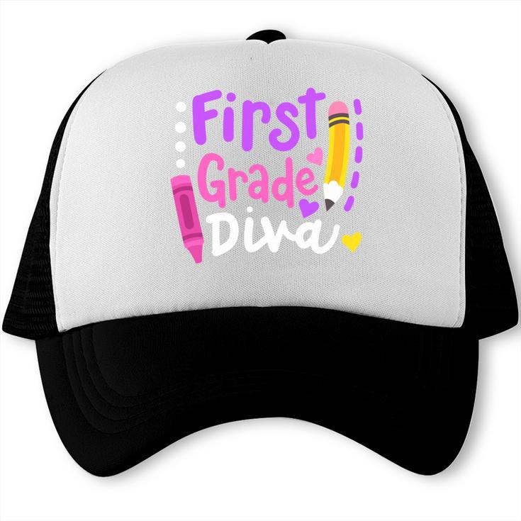 First Grade Diva Welcome Back To School 1st Grade Kids Performance Trucker Cap