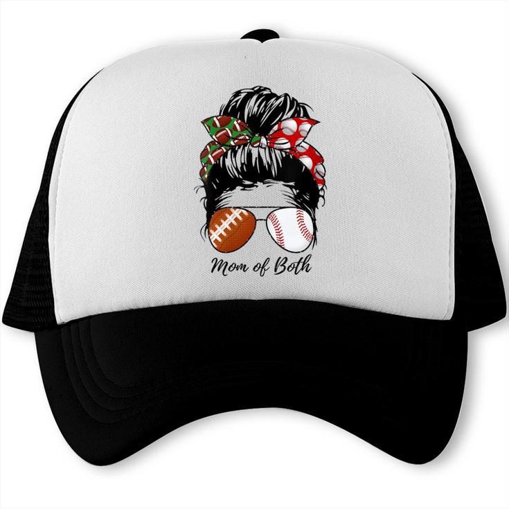 Football Mom Baseball Mom Of Both Messy Bun Mother's Day Trucker Cap Football Mom Baseball Mom Of Both Messy Bun Mother's Day Trucker Cap