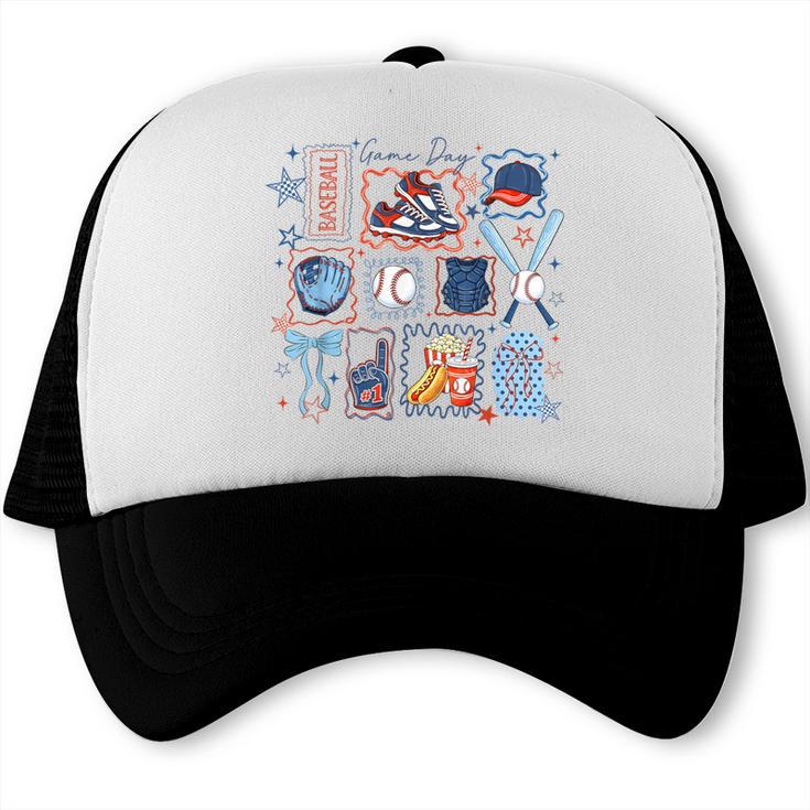 Game Day Baseball Lover Coquette Bow Girl Women Kid Mom Mama Trucker Cap