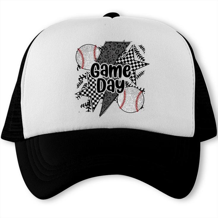 Game Day Baseball Retro Checkered Baseball Trucker Cap Game Day Baseball Retro Checkered Baseball Trucker Cap