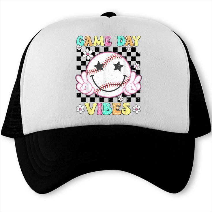 Game Day Vibes Softball Baseball Groovy Game Day Girls Women Trucker Cap Game Day Vibes Softball Baseball Groovy Game Day Girls Women Trucker Cap