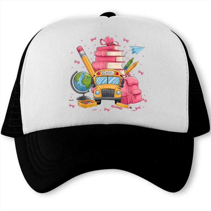 Girls Cute Pink Bows Coquette Aesthetic Back To School Trucker Cap Girls Cute Pink Bows Coquette Aesthetic Back To School Trucker Cap