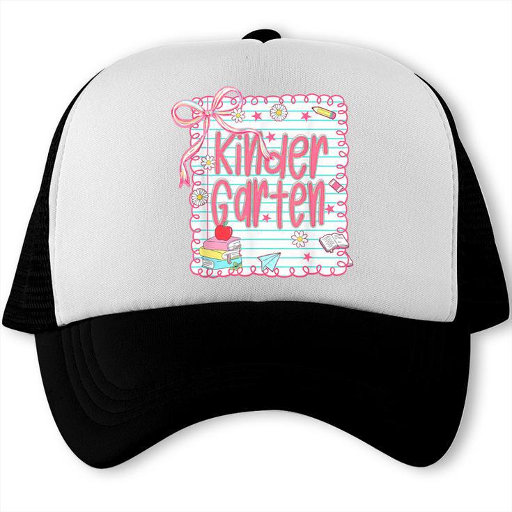 Girls Kindergarten Coquette Bow Pink Preppy Back To School Trucker Cap