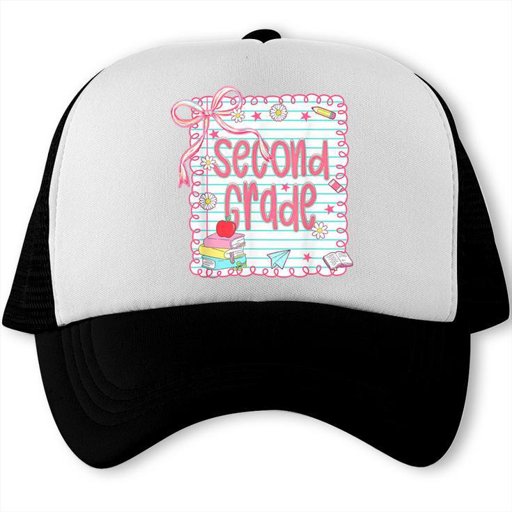 Girls Second Grade Coquette Bow Pink Preppy Back To School Trucker Cap