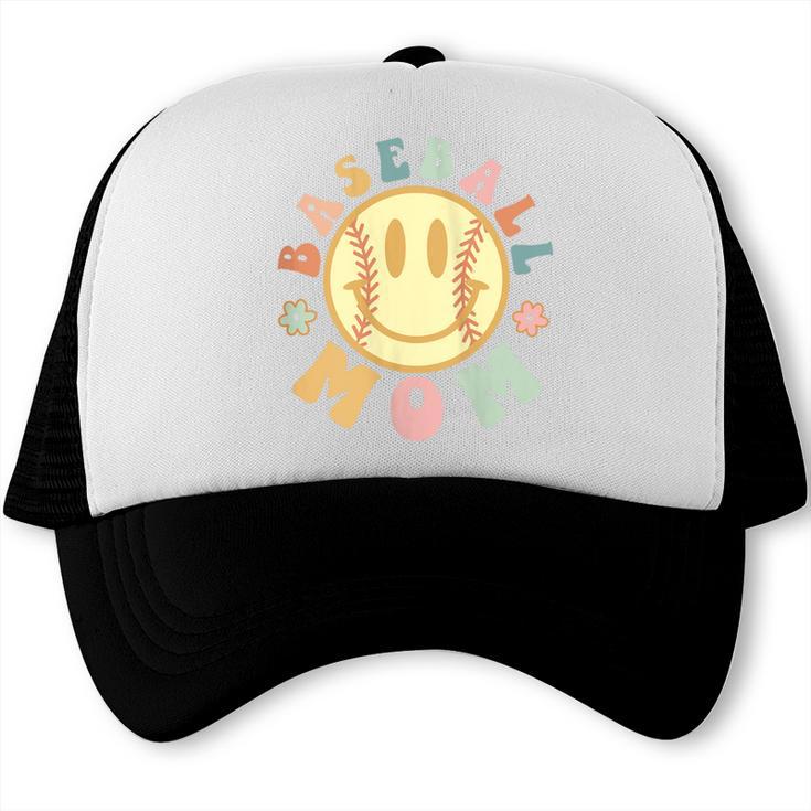 Groovy Retro Floral Happy Smiling Face Baseball Mom Trucker Cap Groovy Retro Floral Happy Smiling Face Baseball Mom Trucker Cap