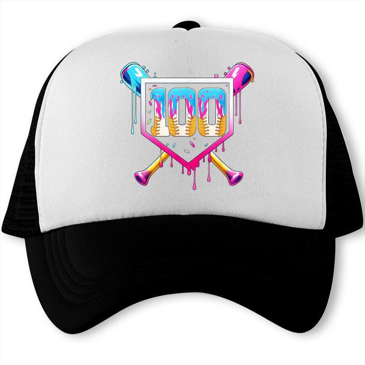 Happy 100 Days Of School Baseball Drip 100th Day Of School Trucker Cap