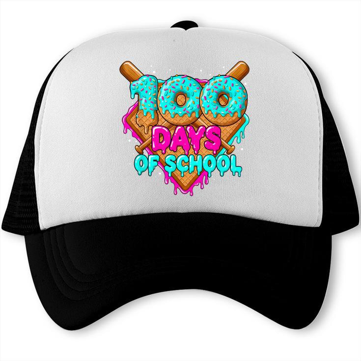 Happy 100 Days Of School Costume Baseball Drip Ice Cream Trucker Cap