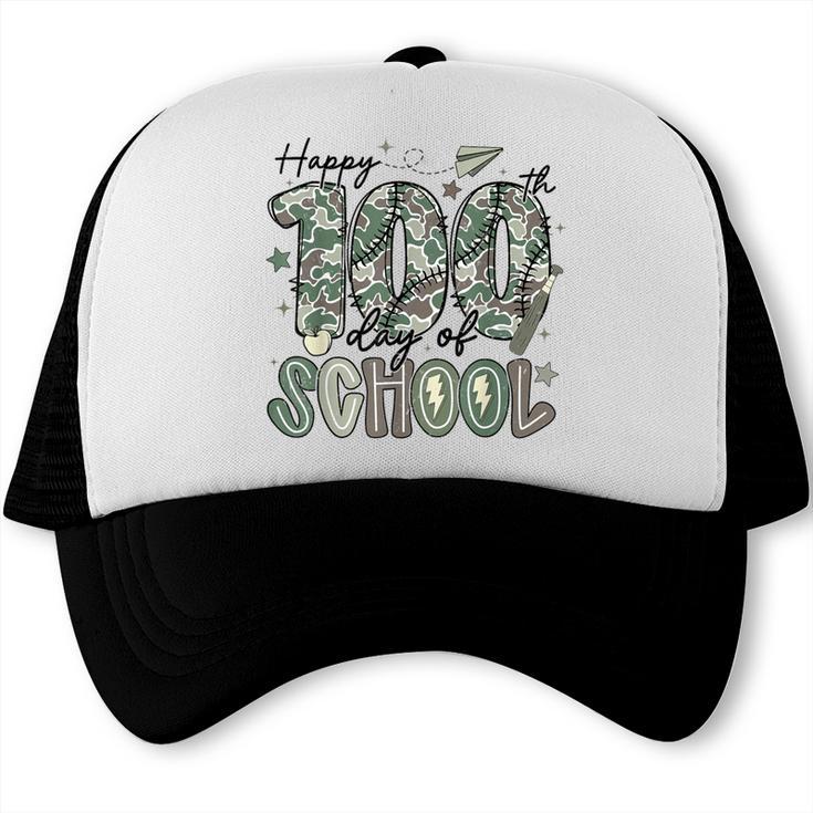 Happy 100th Day Of School Baseball Camo Boys Kids Toddler Trucker Cap