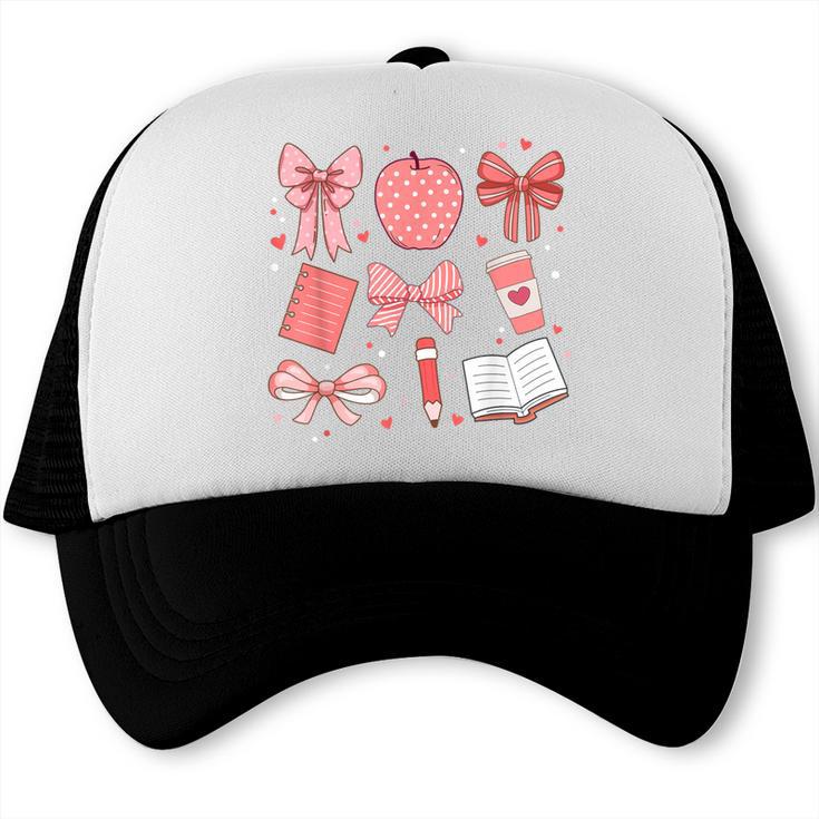 Happy Back To School 1st Day Toddler Girl Boho Coquette Bows Trucker Cap