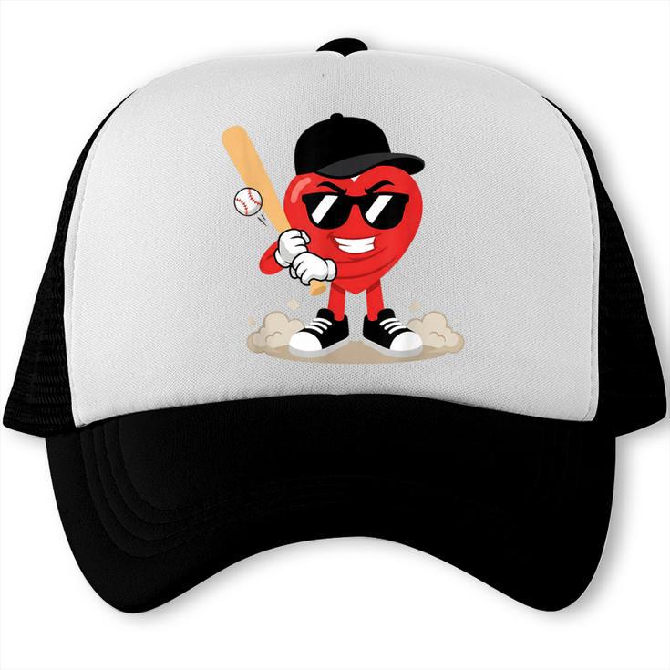 Heart Playing Baseball Valentine Baseball Trucker Cap