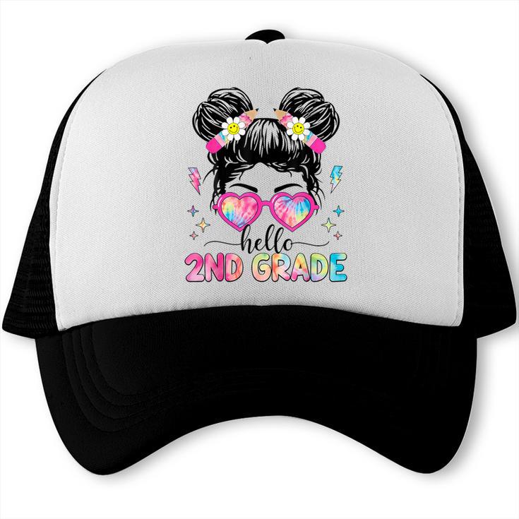 Hello 2nd Grade Messy Bun Back To School First Day Girl Kids Trucker Cap
