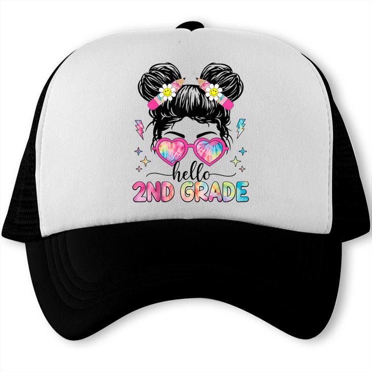 Hello 2nd Grade Messy Bun Girl Back To School First Day Trucker Cap Hello 2nd Grade Messy Bun Girl Back To School First Day Trucker Cap