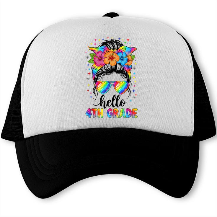 Hello 4th Grade Messy Bun Girls Back To School First Day Trucker Cap Hello 4th Grade Messy Bun Girls Back To School First Day Trucker Cap