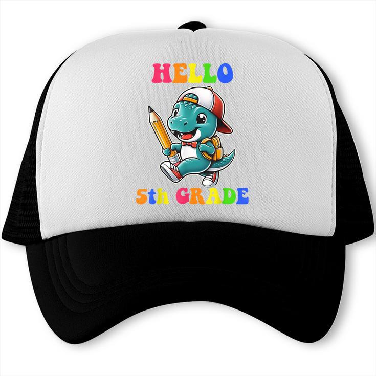 Hello 5th Grade Cute Dinosaur Back To School Boys Kids Girls Trucker Cap