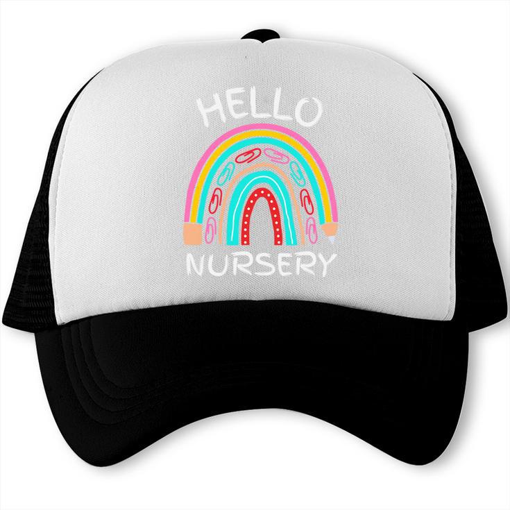 Hello Nursery Pencil Rainbow Back To School Boys Girls Premium Tri-Blend Trucker Cap Hello Nursery Pencil Rainbow Back To School Boys Girls Premium Tri-Blend Trucker Cap