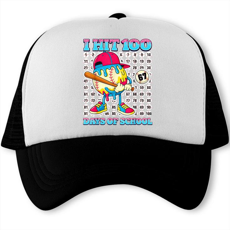 I Hit 100 Days Of School 67 Drip Baseball Boys Kids Trucker Cap