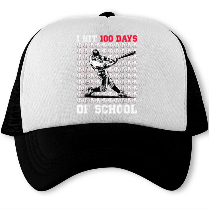 I Hit 100 Days Of School Baseball 100th Day Boys Kids Trucker Cap