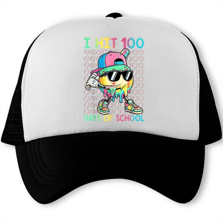 I Hit 100 Days Of School Baseball Drip 100th Day Of School Trucker Cap