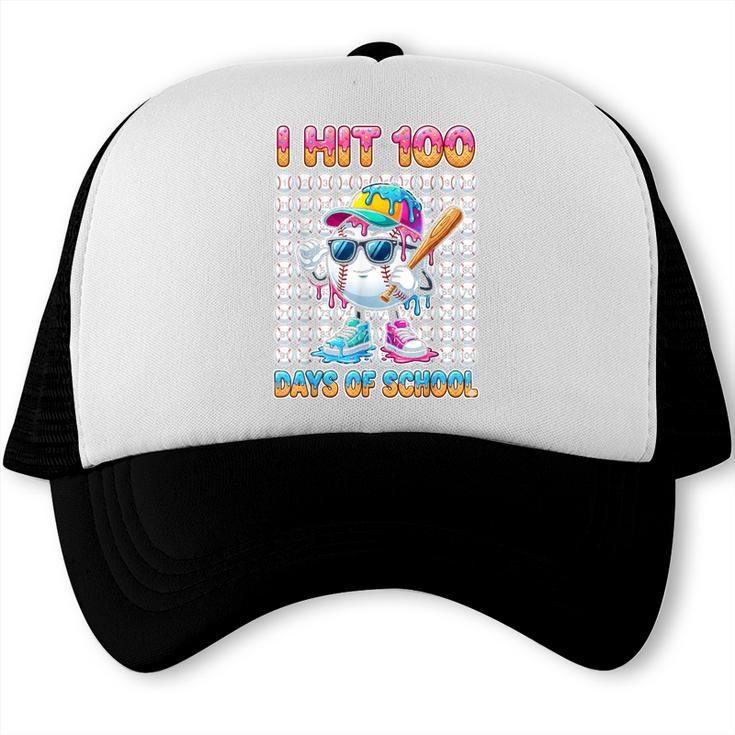 I Hit 100 Days Of School Baseball Ice Cram Drip 100th Boys Trucker Cap