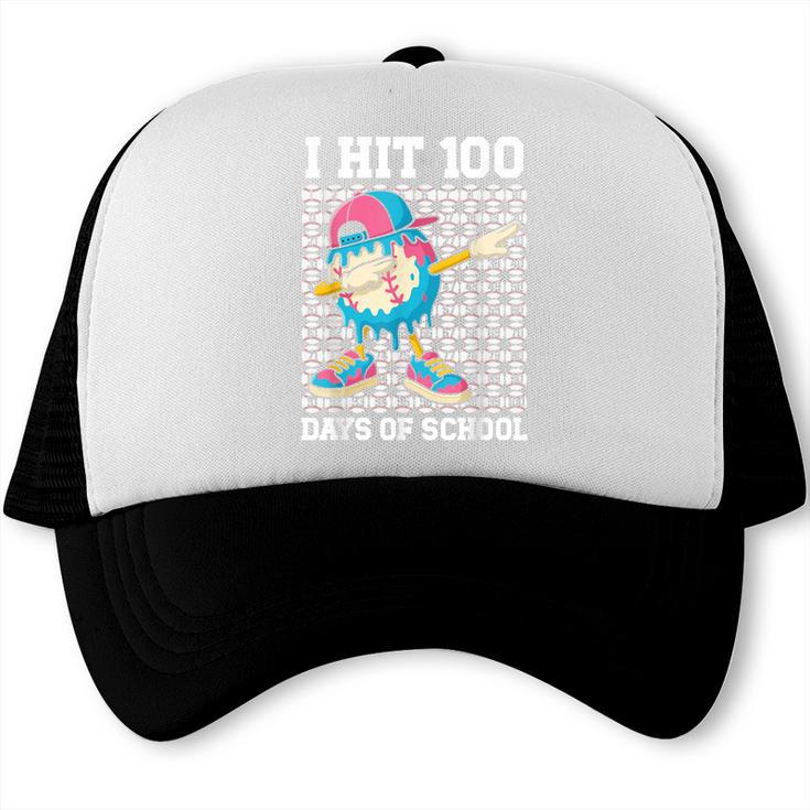 I Hit 100 Days Of School Baseball Ice Cream Drip Boys Girls Trucker Cap