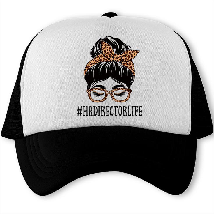 HR Director Leopard Messy Bun Appreciation Back To School Performance Trucker Cap