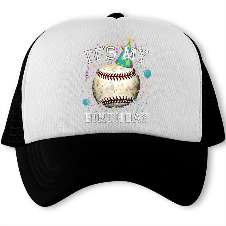 Its My Birthday Vintage Baseball Celebration For Men Kids Trucker Cap
