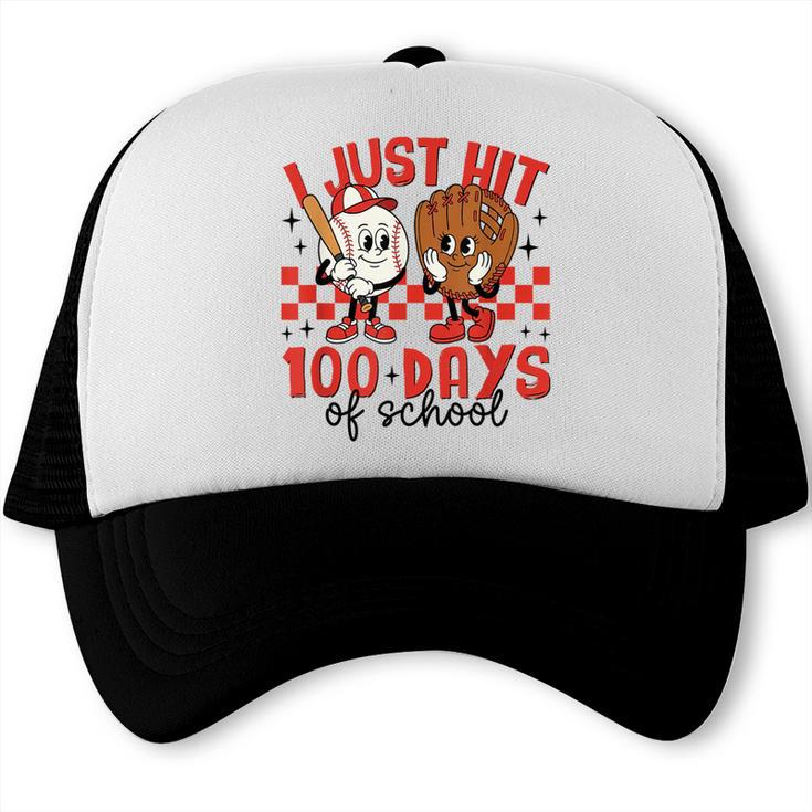 I Just Hit 100 Days Of School Baseball 100th Day Teacher Kid Trucker Cap I Just Hit 100 Days Of School Baseball 100th Day Teacher Kid Trucker Cap