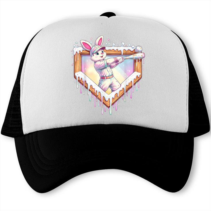 Kids Happy Easter Bunny Playing Baseball Boy Ice Cream Drip Trucker Cap