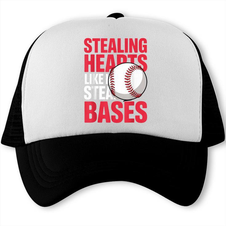 Kids Stealing Hearts Like I Steal Bases Cute Baseball Boys Trucker Cap