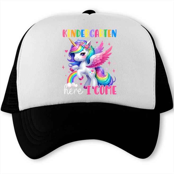 Kindergarten Here I Come Unicorn Girls Kids Back To School Trucker Cap