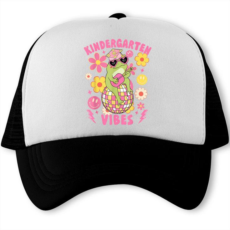 Kindergarten Vibes Groovy Kindergarten Back To School Frog Trucker Cap