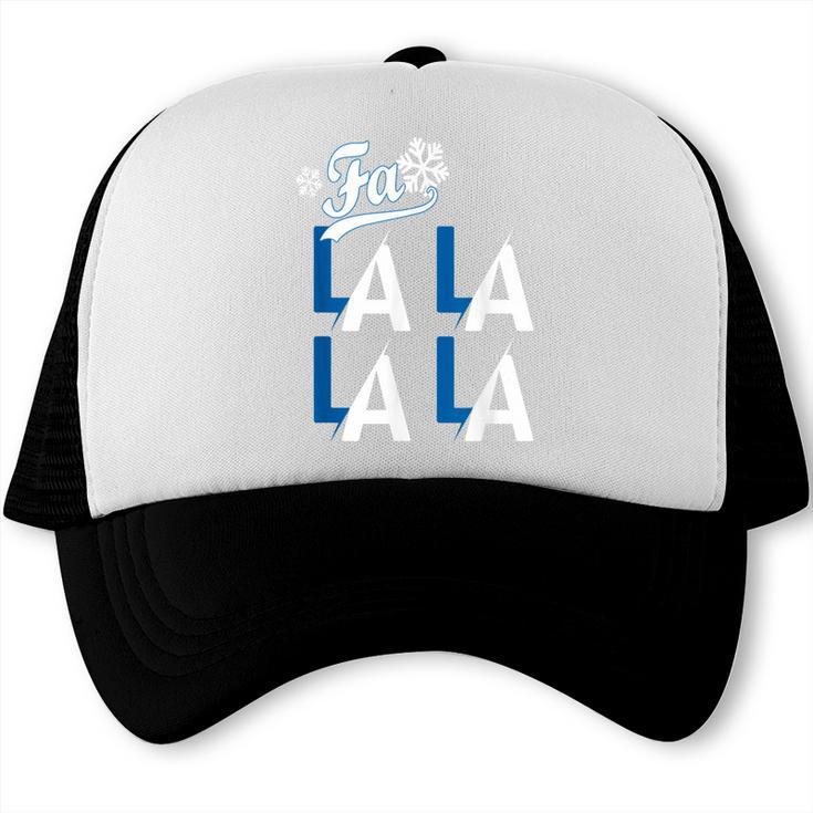 LA Baseball Fan Christmas FA La La Holiday Blue Theme Trucker Cap LA Baseball Fan Christmas FA La La Holiday Blue Theme Trucker Cap