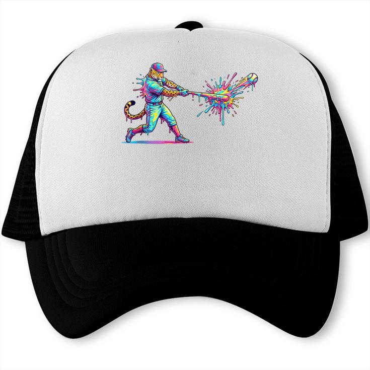 Leopard Baseball Player Ice Cream Drip For Boys Kids Trucker Cap