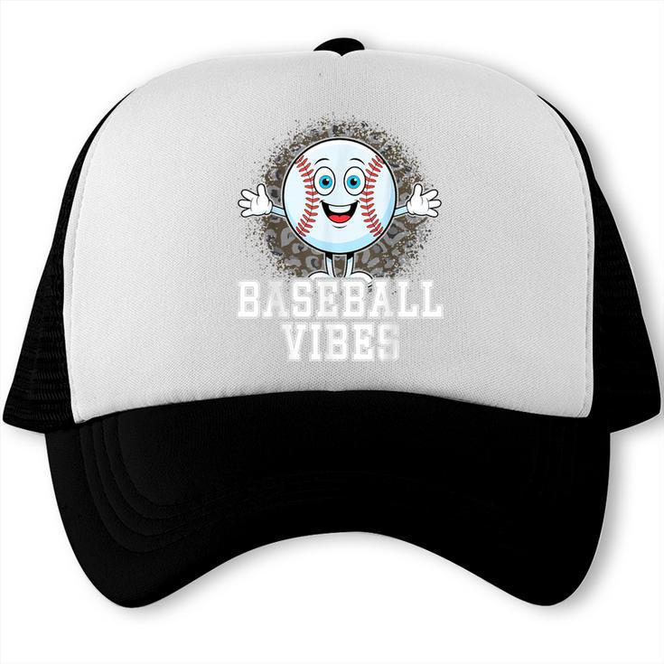 Leopard Baseball Vibes Game Day Softball Life Mom Trucker Cap