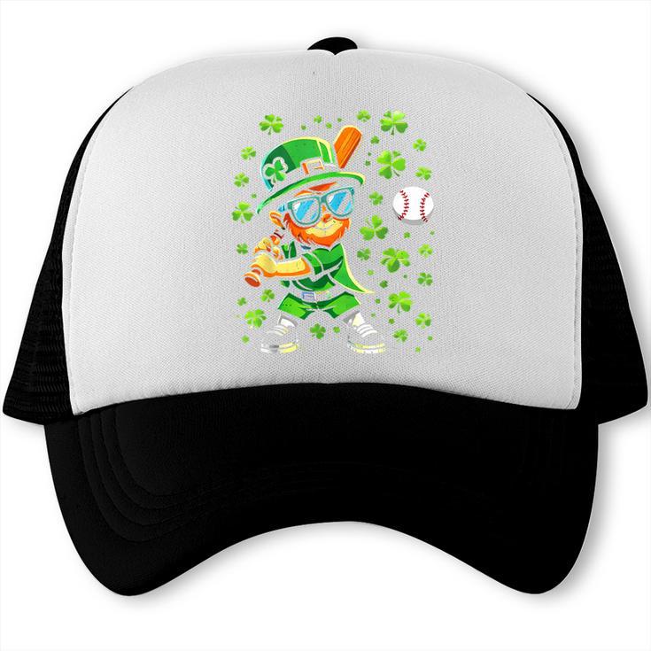 Leprechaun Playing Baseball Happy St Patricks Day Men Boys Trucker Cap