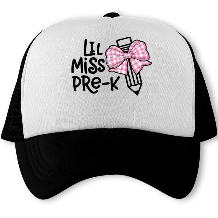 LiL Miss Pre-K Cute Back To School Pink Y2k Coquette Bow Trucker Cap LiL Miss Pre-K Cute Back To School Pink Y2k Coquette Bow Trucker Cap