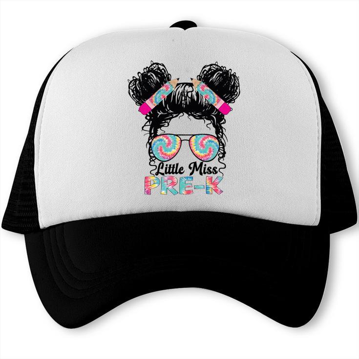 Little Miss Pre-K Girls Back To School Messy Bun Performance Trucker Cap Little Miss Pre-K Girls Back To School Messy Bun Performance Trucker Cap
