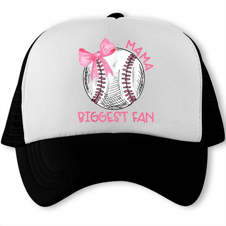 Mama Biggest Fan Coquette Bow Baseball Mom Fan Mother's Day Trucker Cap