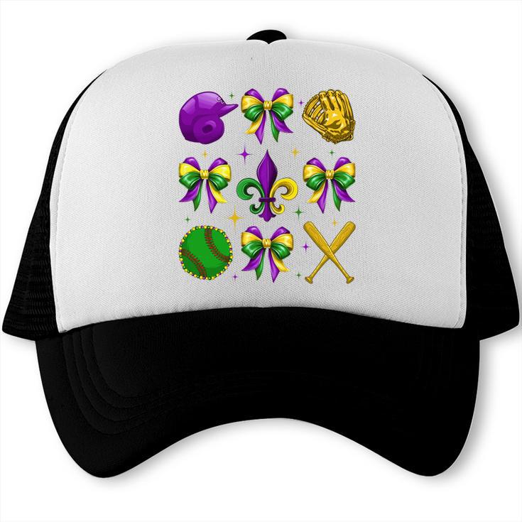Mardi Gras Baseball Coquette Bow Fat Tuesday Parade Girls Trucker Cap Mardi Gras Baseball Coquette Bow Fat Tuesday Parade Girls Trucker Cap