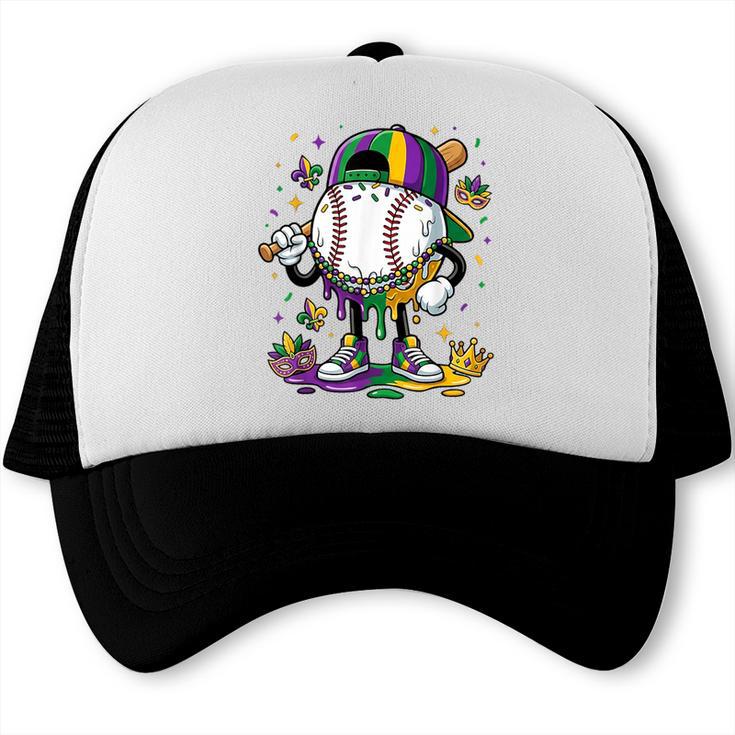 Mardi Gras Ice Cream Drip Baseball Carnival Party Mask Boys Trucker Cap