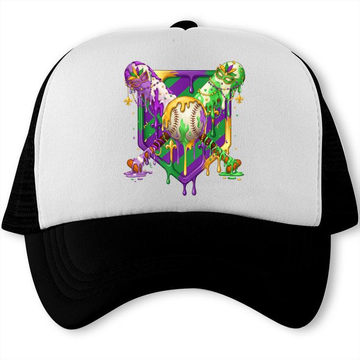 Mardi Gras Ice Cream Drip Baseball Sports For Men Women Kids Trucker Cap