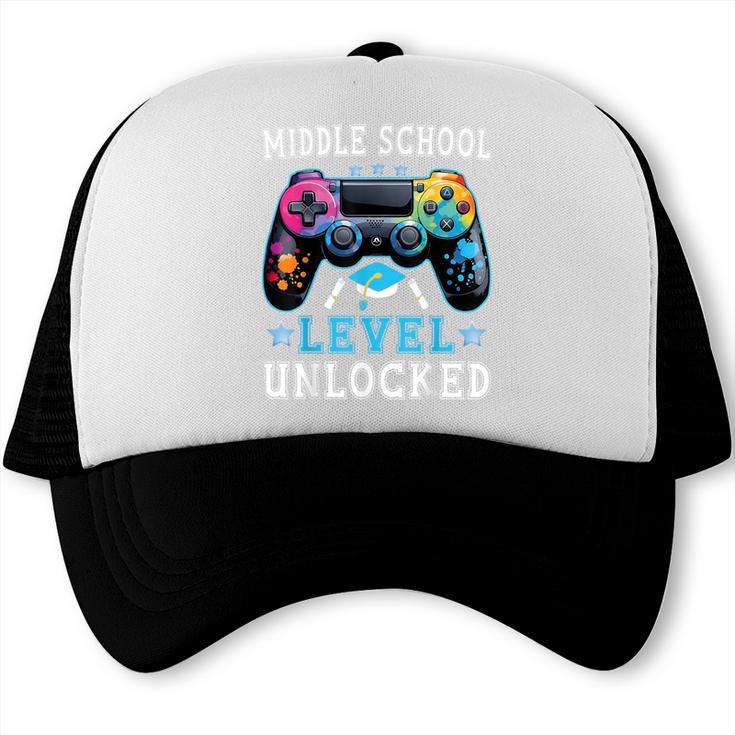 Middle School Level Unlocked Gamer First Day Back To School Trucker Cap