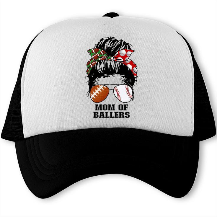 Mom Of Ballers Messy Bun Football Mom Baseball Mom Of Both Premium Tri-Blend Trucker Cap